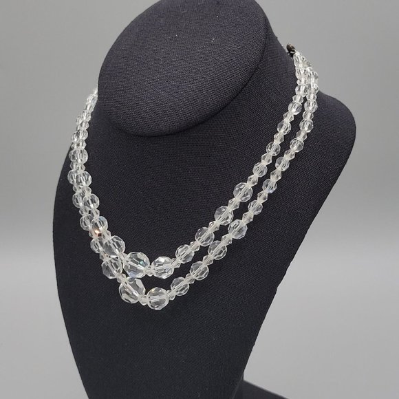 Japan Marked Womens Two Strand Aurora Borealis Beaded Fashion Necklace 14 in - Picture 2 of 7